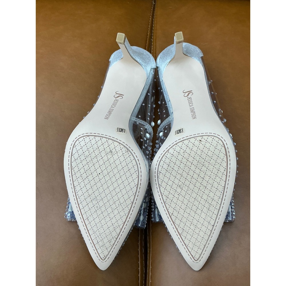 Jessica Simpson Avyria3 Pump Womens 8.5 Silver Pearl Rhinestone Bow - Picture 5 of 8